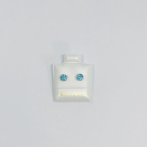 Jewelry - Real 14k Gold Earrings Blue Cubic Zirconia 4mm